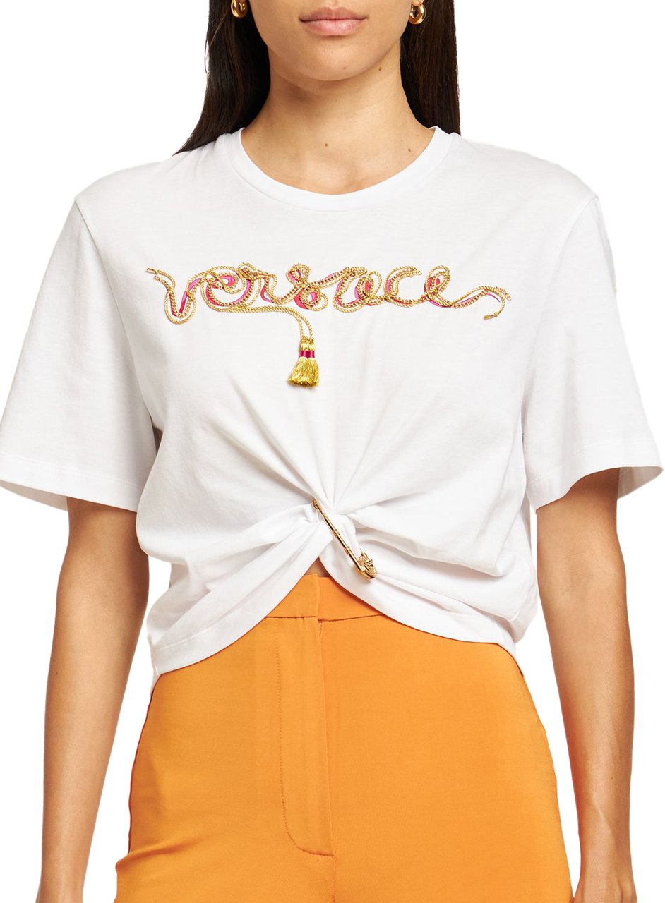Versace Cropped T-shirt with logo Wit