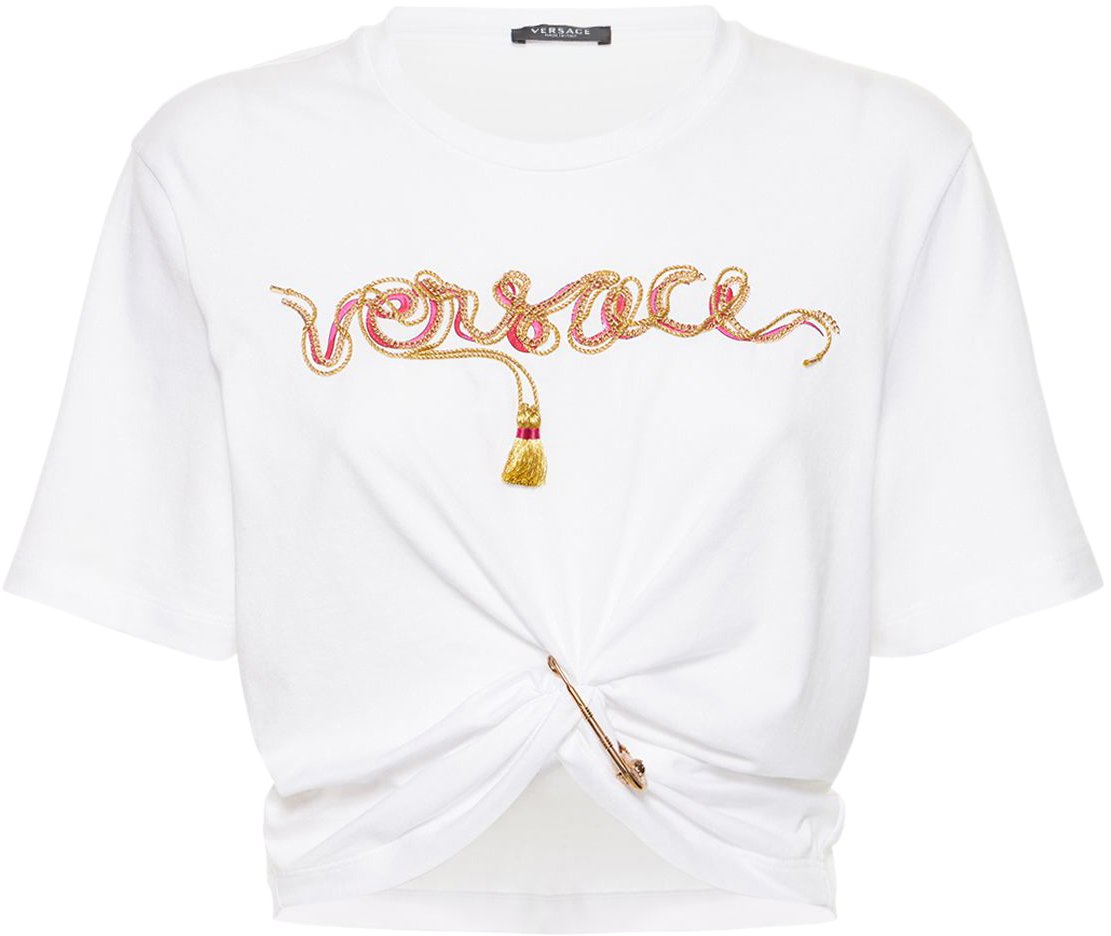 Versace Cropped T-shirt with logo Wit