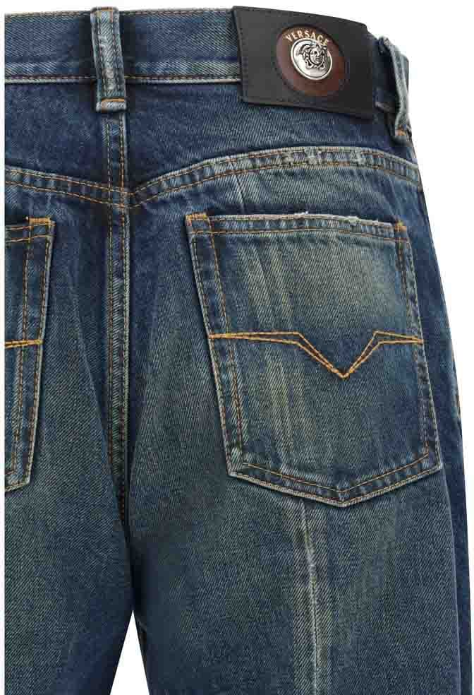 Versace Blue Cotton Straight-Leg Jeans Blauw