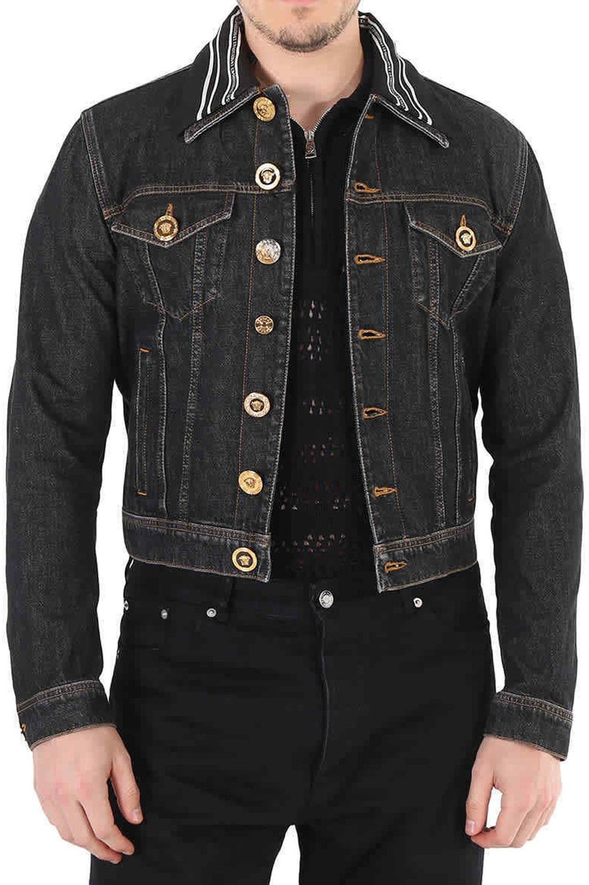 Versace Versace Medusa Motif Denim Jacket Zwart