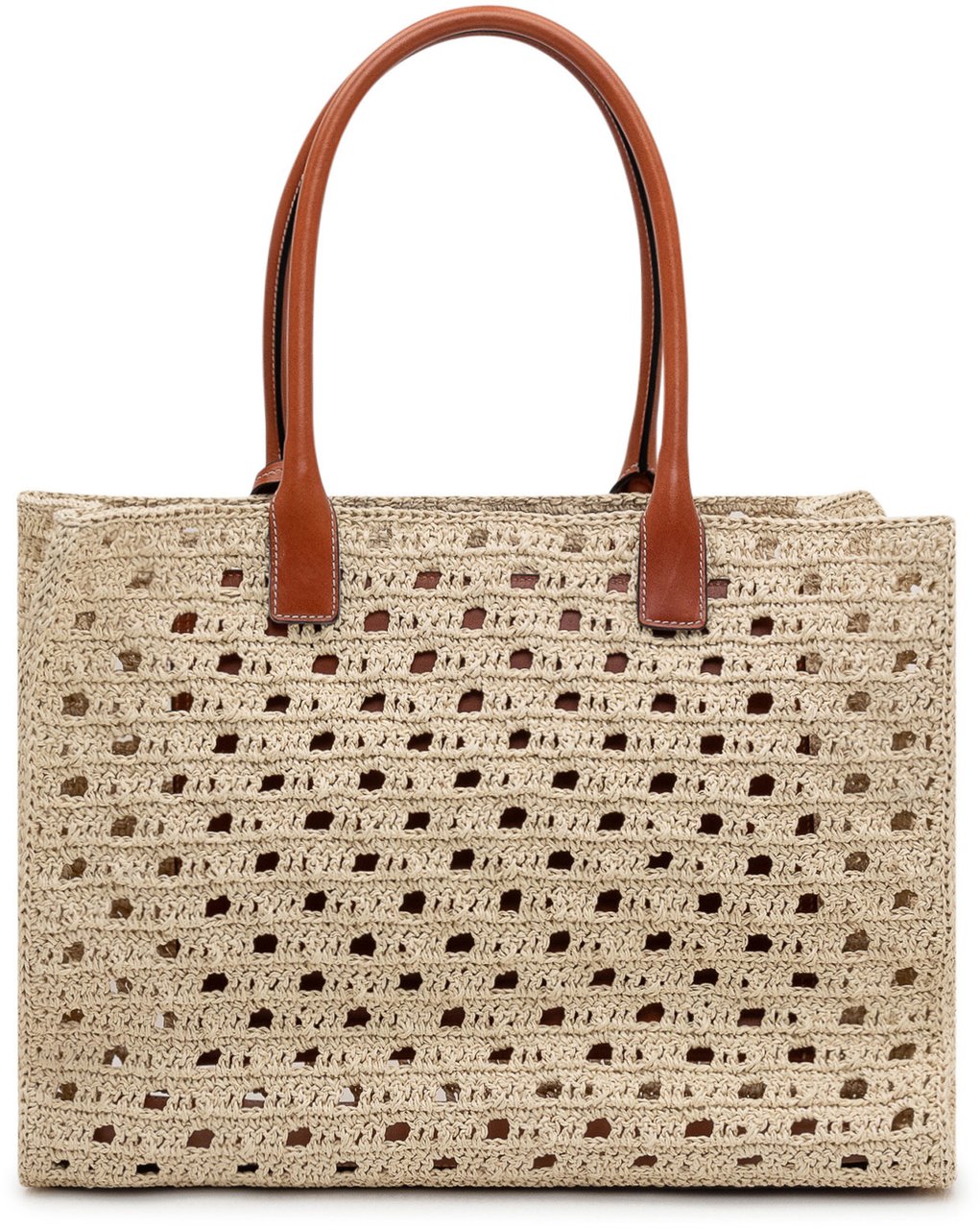 Versace Borsa Tote Fabric Calf con Manici Doppi e Logo Metallico Beige