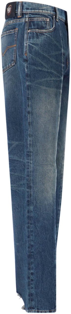 Versace Blue Wide-Leg Distressed Denim Jeans Blauw