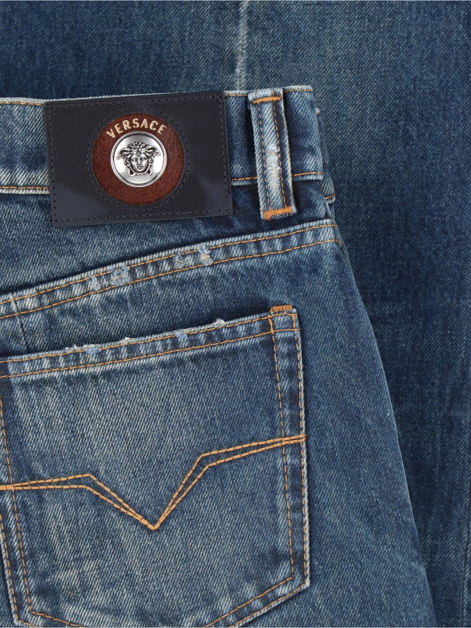 Versace Blue Wide-Leg Distressed Denim Jeans Blauw
