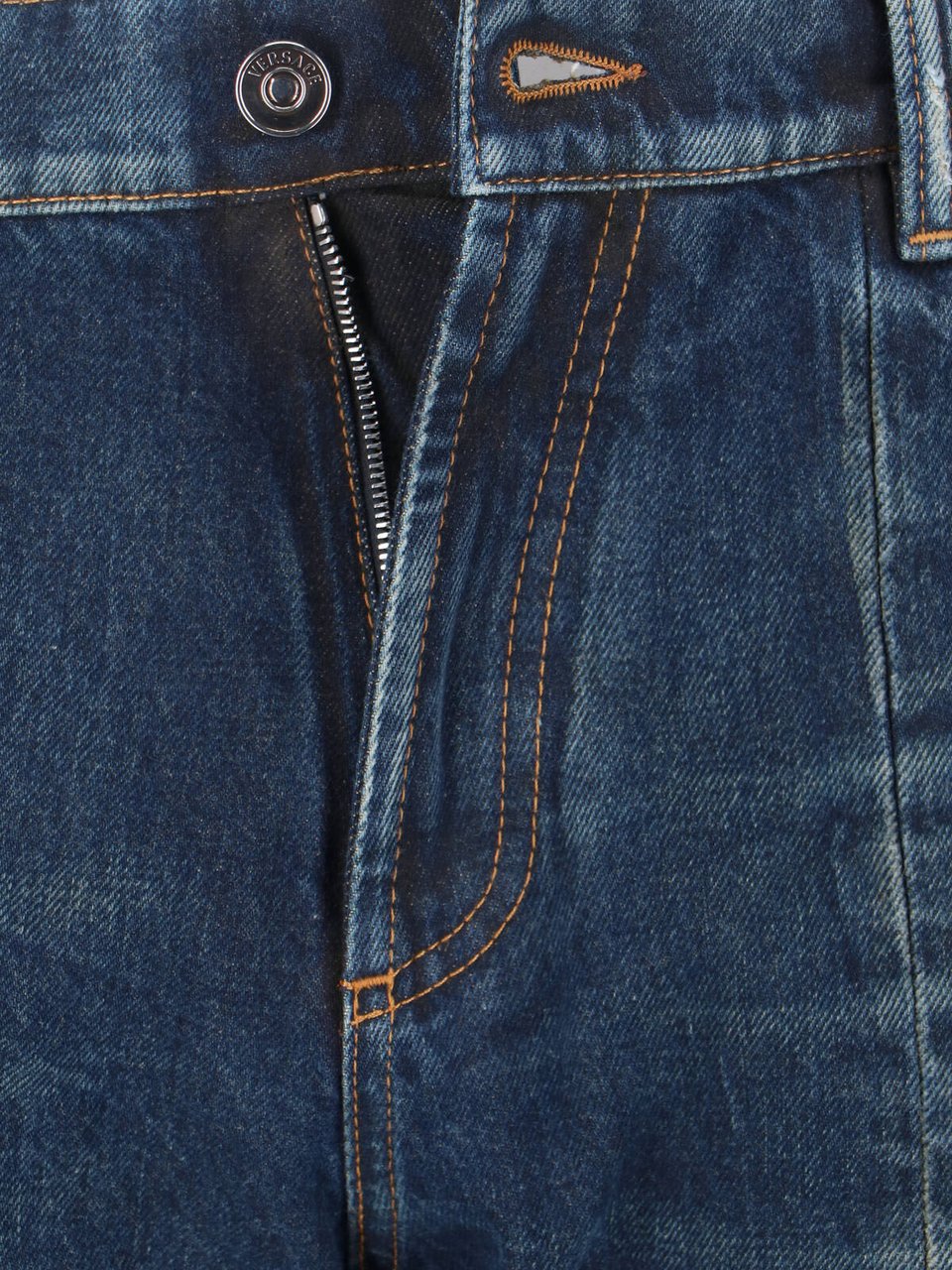 Versace Blue Wide-Leg Distressed Denim Jeans Blauw