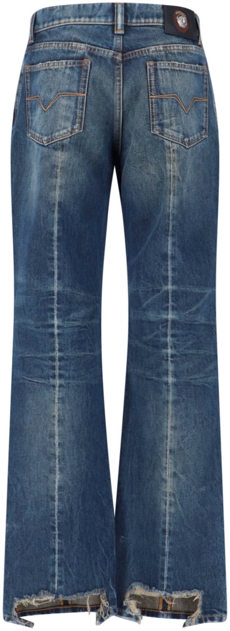 Versace Blue Wide-Leg Distressed Denim Jeans Blauw