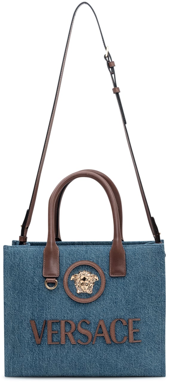 Versace Borsa Tote Piccola in Tessuto Blauw