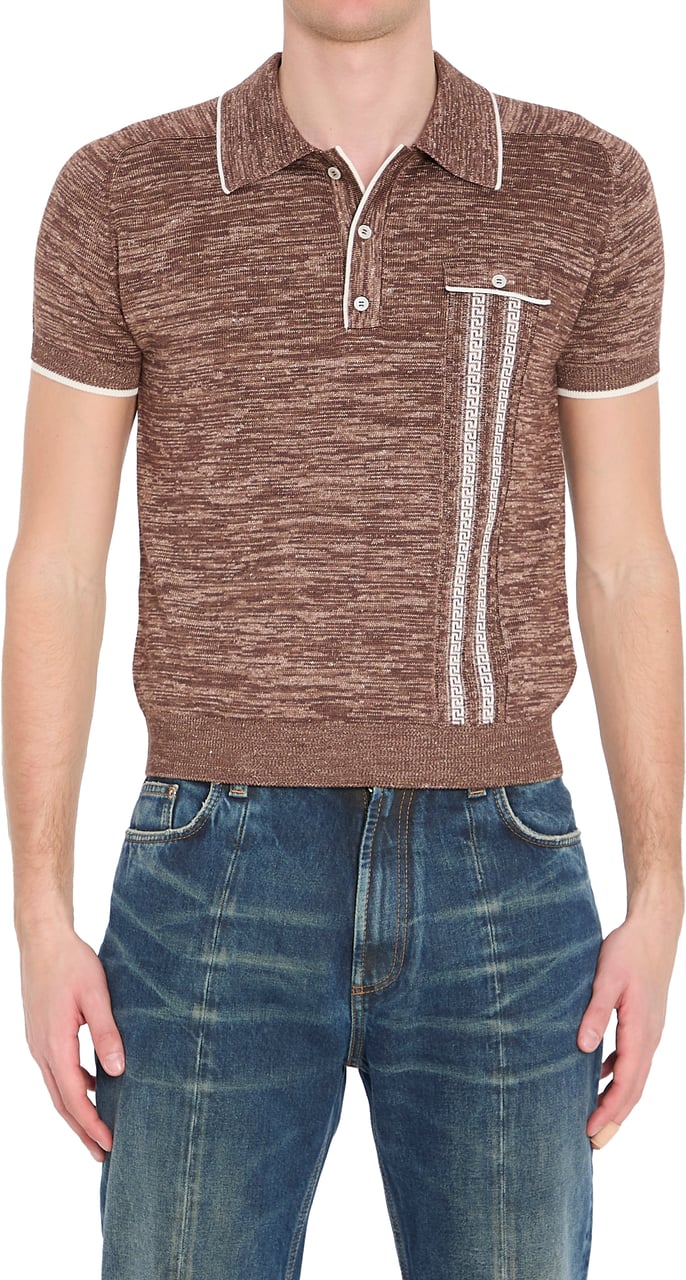 Versace Mouliné knit polo shirt Bruin