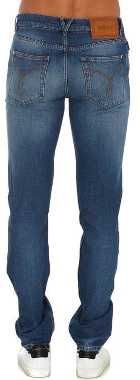 Versace Cotton Logo Denim Jeans Blauw