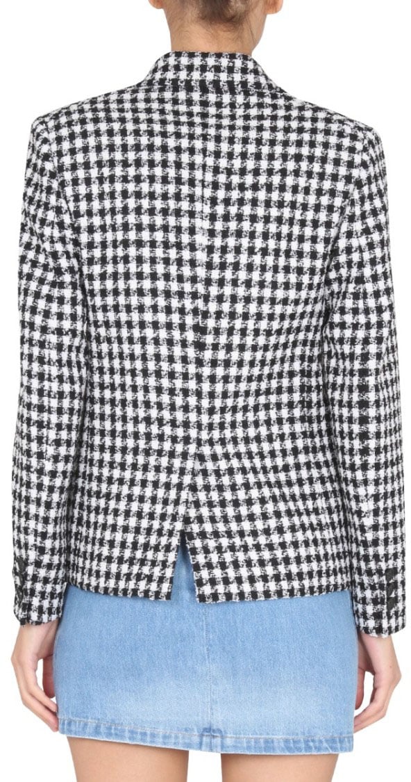 Versace Houndstooth Tweed Jacket With Notched Lapels Grijs