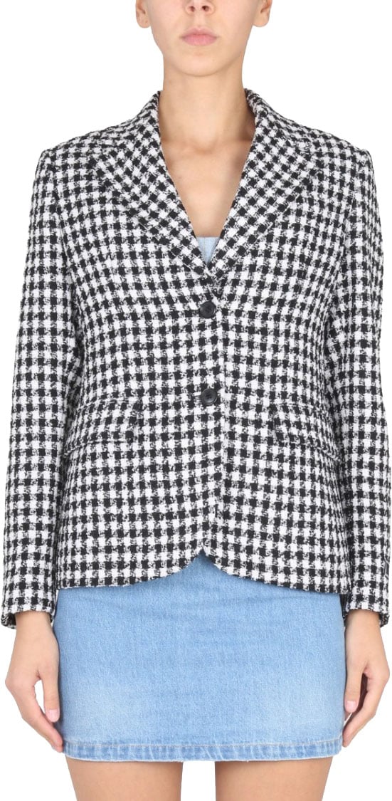 Versace Houndstooth Tweed Jacket With Notched Lapels Grijs