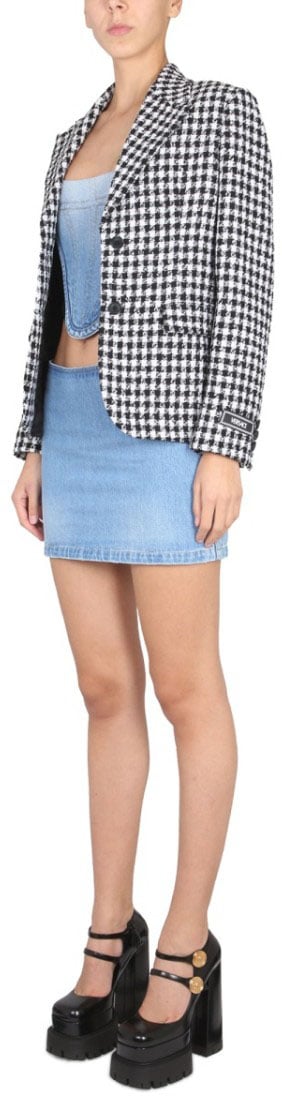 Versace Houndstooth Tweed Jacket With Notched Lapels Grijs