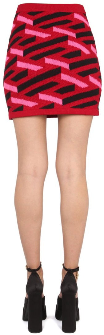 Versace Geometric Pattern Knit Skirt Rood