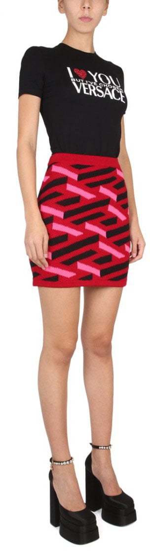 Versace Geometric Pattern Knit Skirt Rood