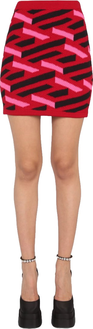 Versace Geometric Pattern Knit Skirt Rood