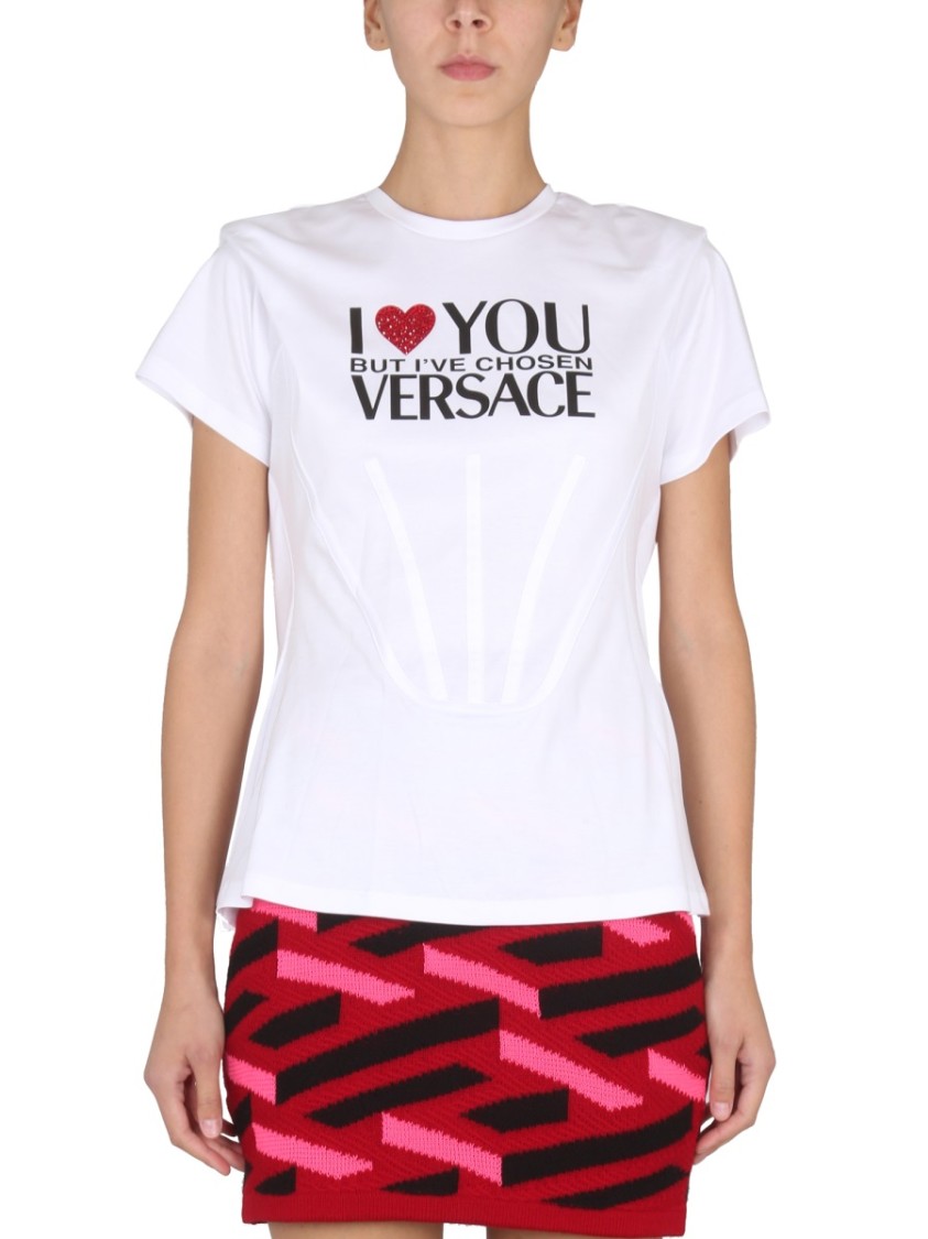 Versace White Short-Sleeved T-Shirt With Logo Print Wit