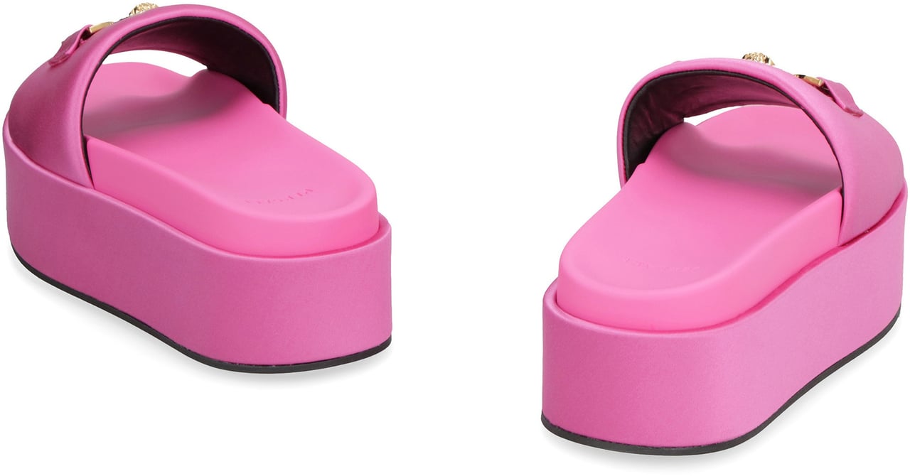 Versace Logoed satin platform slides Roze