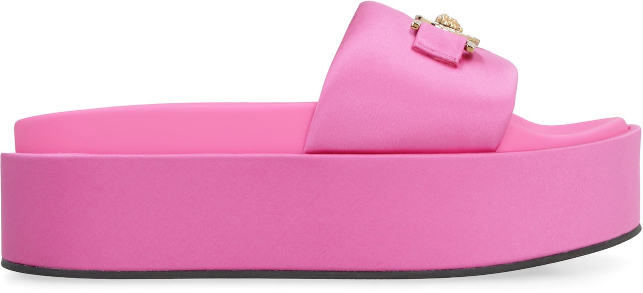 Versace Logoed satin platform slides Roze