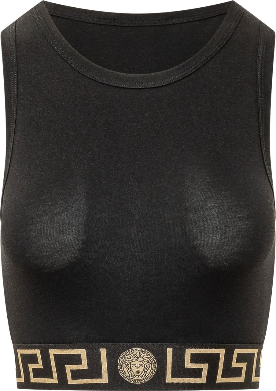 Versace Top Corto con Fascia Decorata Zwart