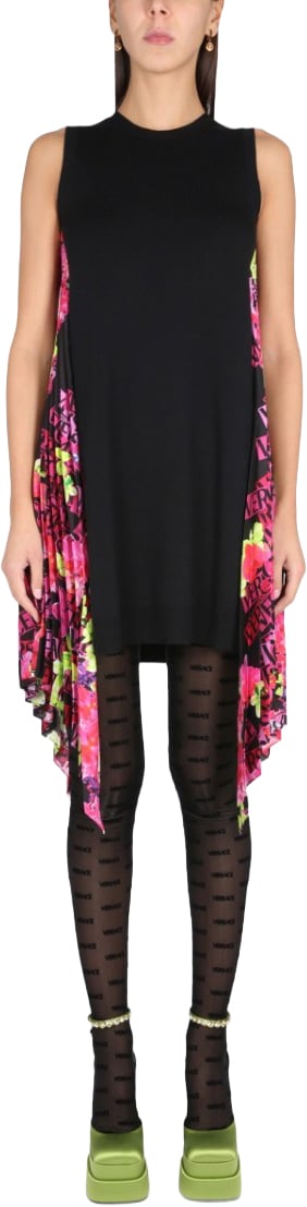 Versace Orchid Logo Dress Zwart
