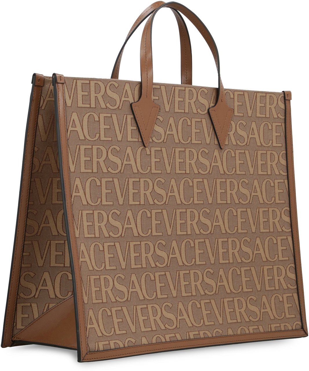 Versace Canvas and leather shopping bag Beige