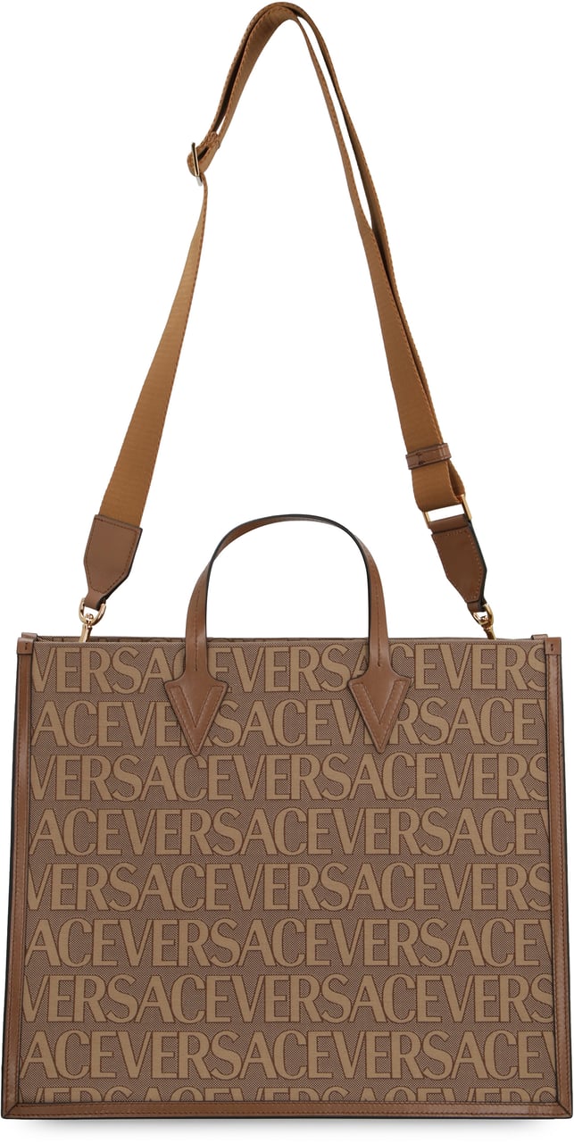 Versace Canvas and leather shopping bag Beige