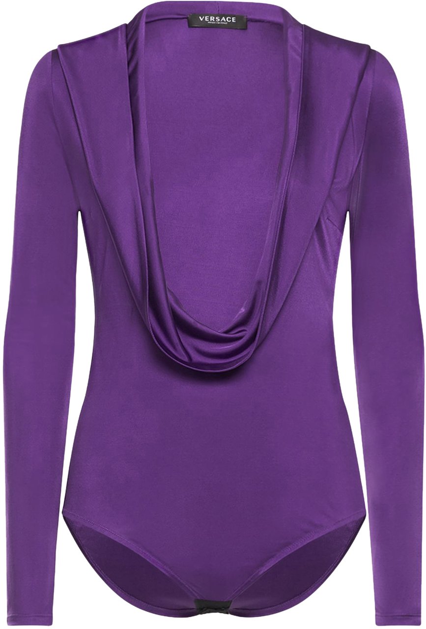 Versace Elegant Purple Bodysuit with Deep V-Neck Paars