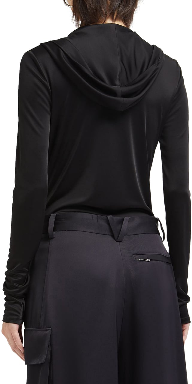 Versace Elegant Black Bodysuit with Long Sleeves Deep Neckline Zwart