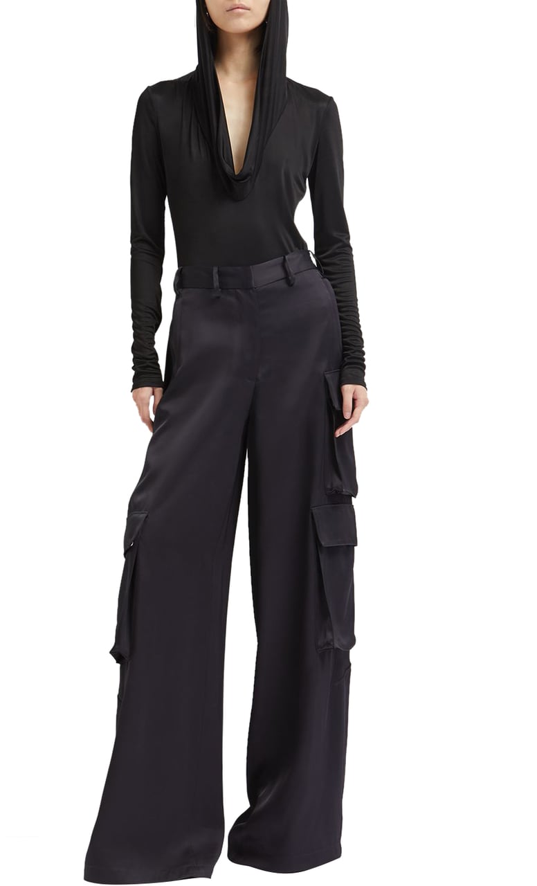 Versace Elegant Black Bodysuit with Long Sleeves Deep Neckline Zwart