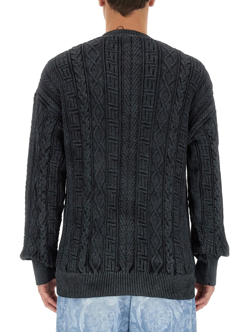 Versace Knit With Greek Braid Work Grijs