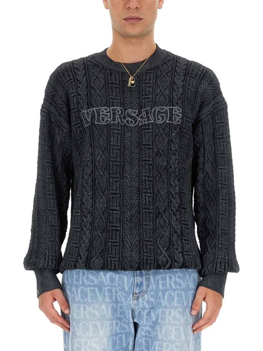 Versace Knit With Greek Braid Work Grijs