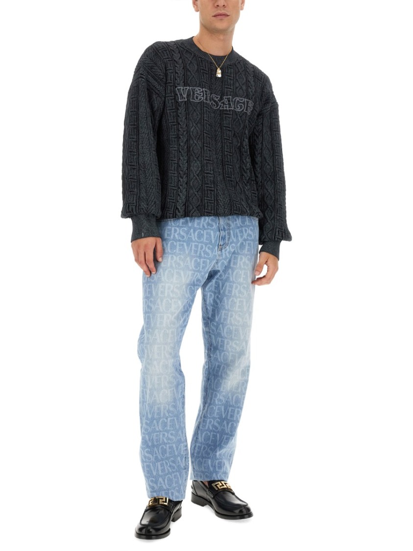 Versace Knit With Greek Braid Work Grijs