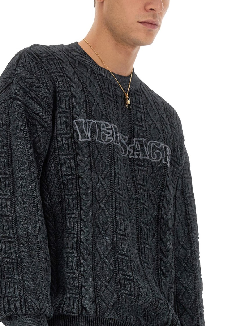 Versace Knit With Greek Braid Work Grijs