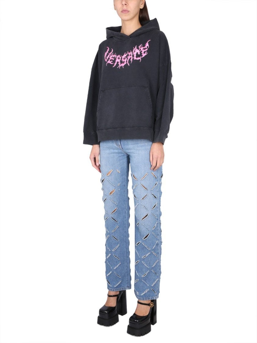 Versace Hooded Sweatshirt With Logo Zwart