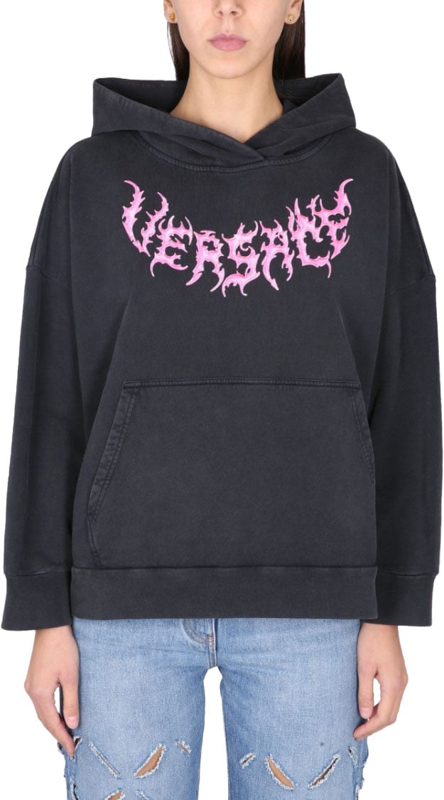 Versace Hooded Sweatshirt With Logo Zwart