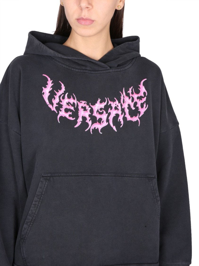Versace Hooded Sweatshirt With Logo Zwart