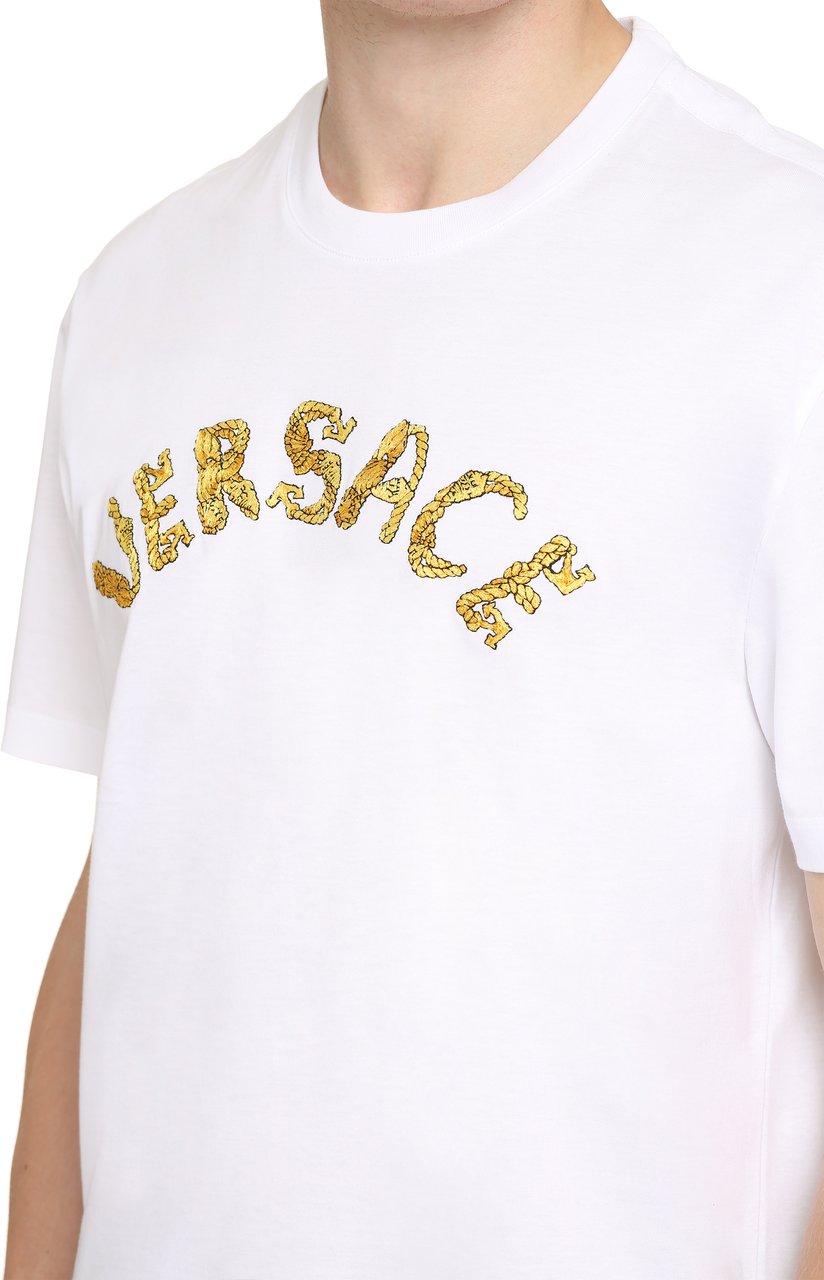 Versace Logo embroidery cotton t-shirt Wit