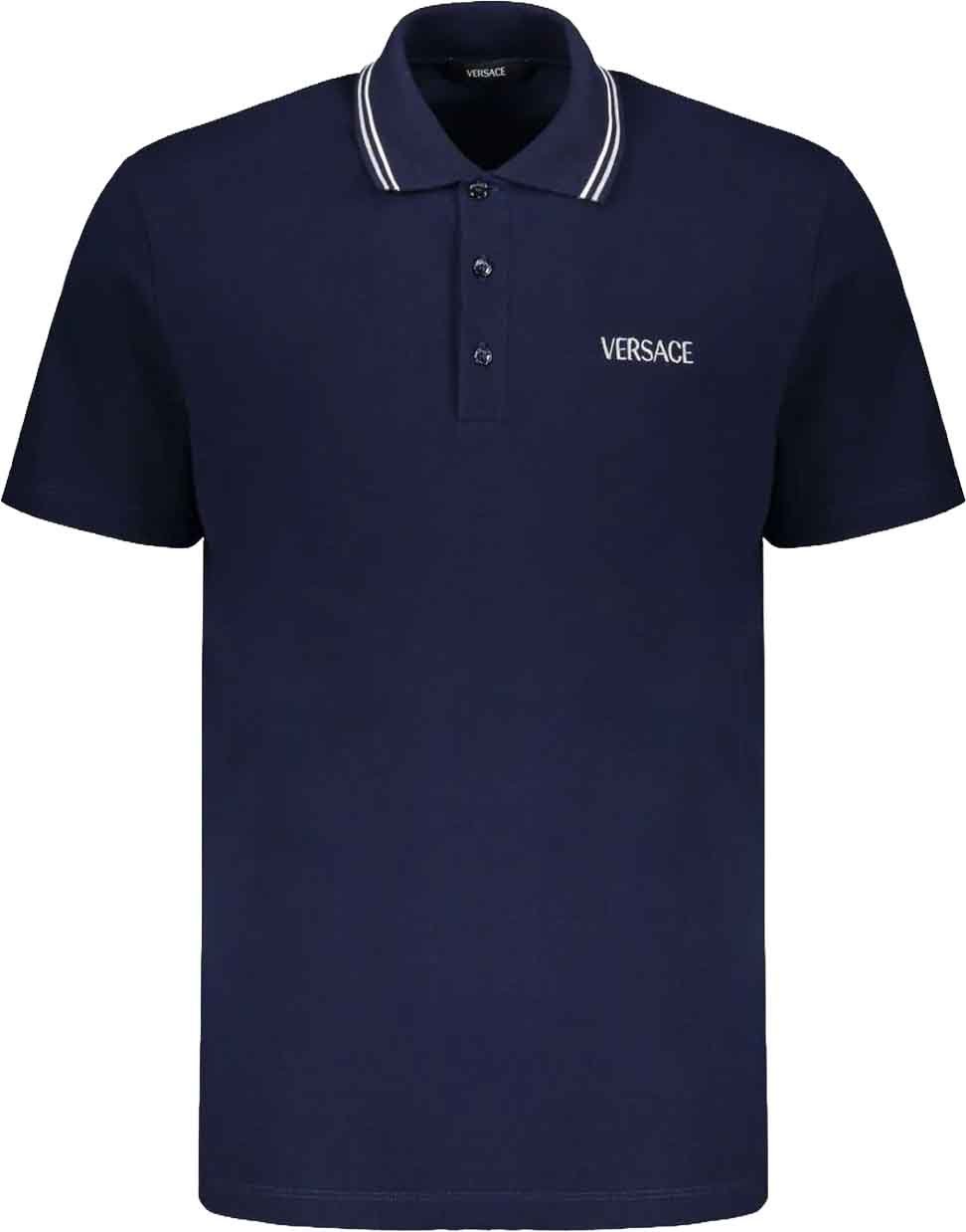 VERSACE Cotton Polo Shirt Blauw