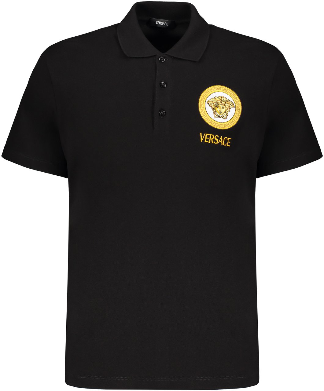 Versace Embroidered cotton polo shirt Zwart