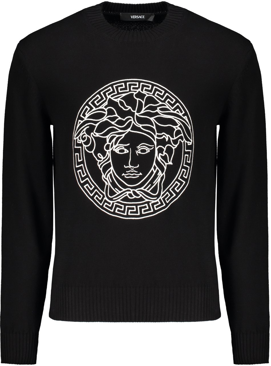 Versace Cotton crew-neck sweater Zwart