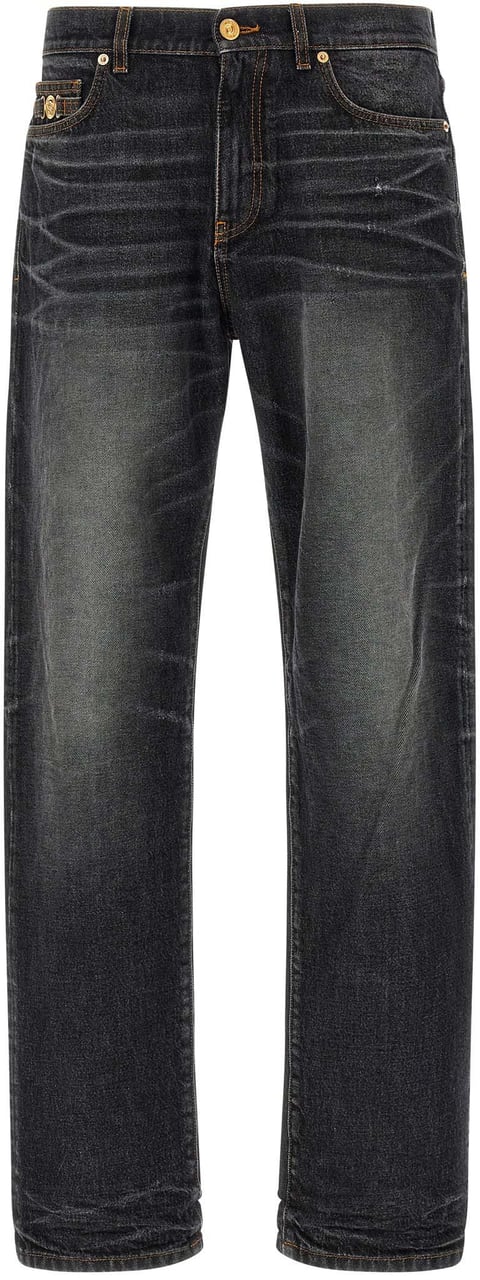 Versace Straight Leg Black Washed Jeans Zwart