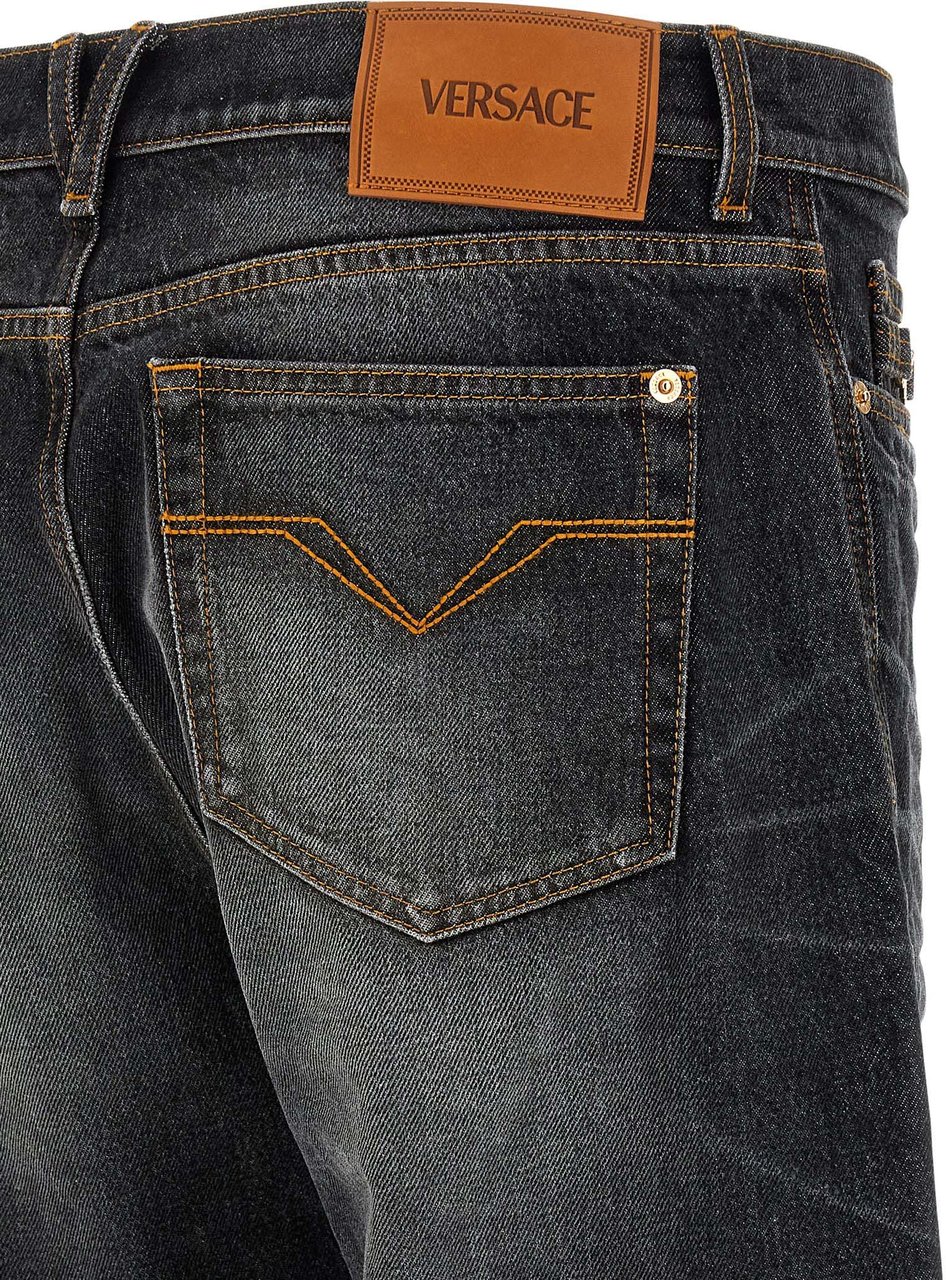 Versace Straight Leg Black Washed Jeans Zwart