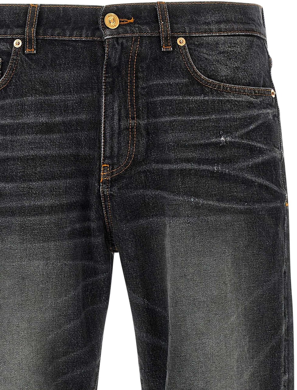 Versace Straight Leg Black Washed Jeans Zwart