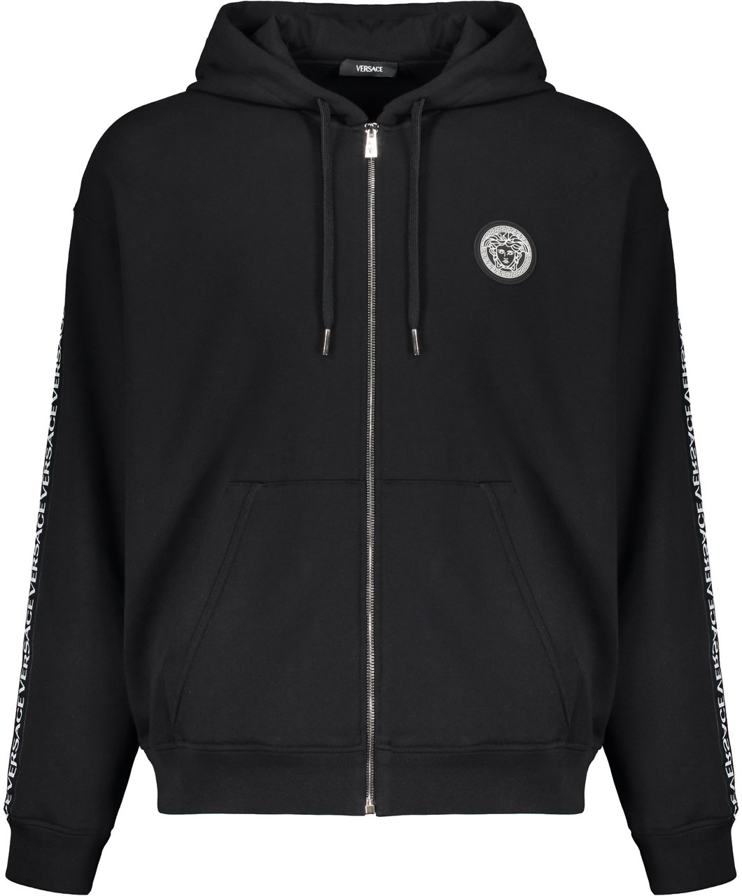 Versace Cotton full zip hoodie Zwart