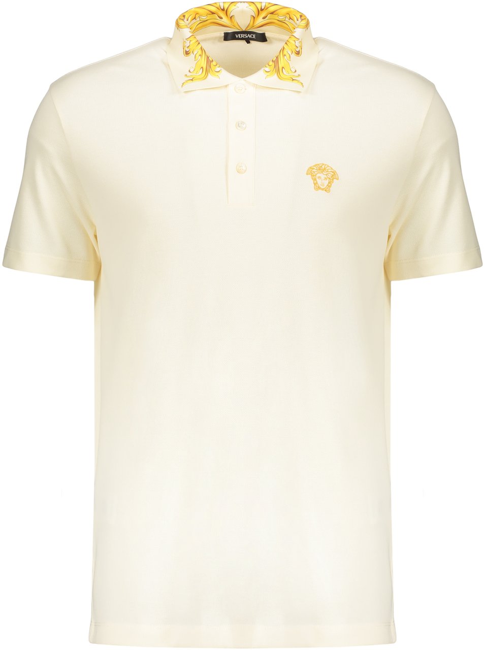 Versace Elegant contrast collar cream polo Neutraal