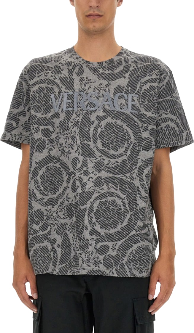 Versace Silhouette Baroque Logo T-Shirt Grijs