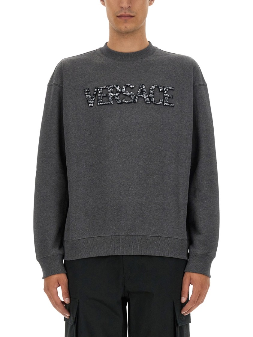 Versace Sweatshirt With Crocodile Logo Grijs