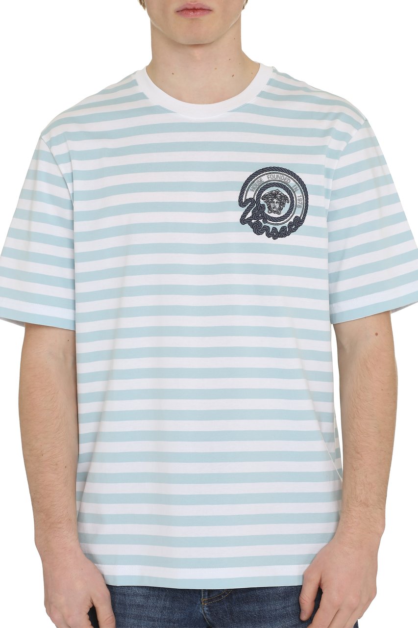 Versace Striped cotton t-shirt Lichtblauw
