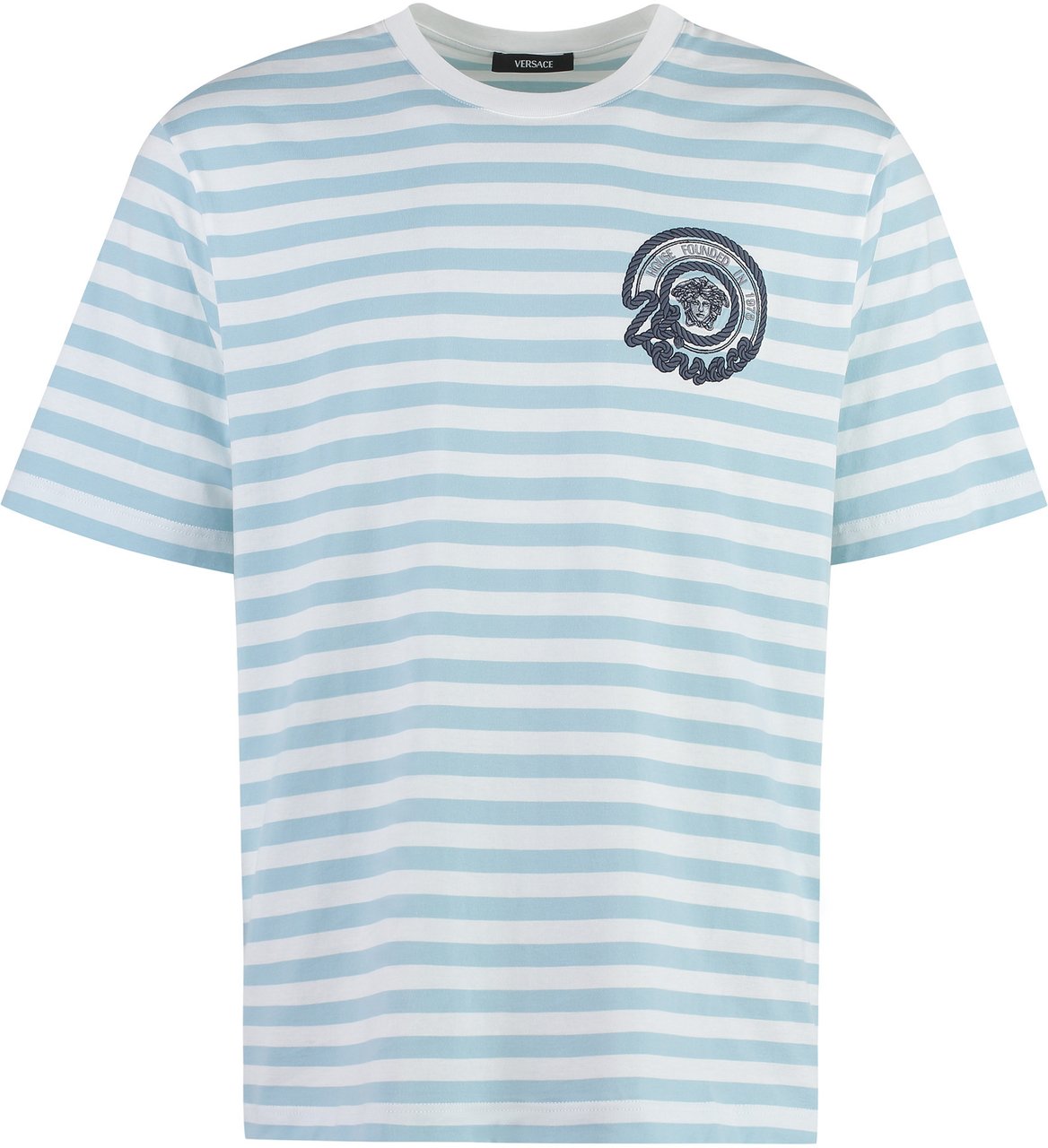 Versace Striped cotton t-shirt Lichtblauw