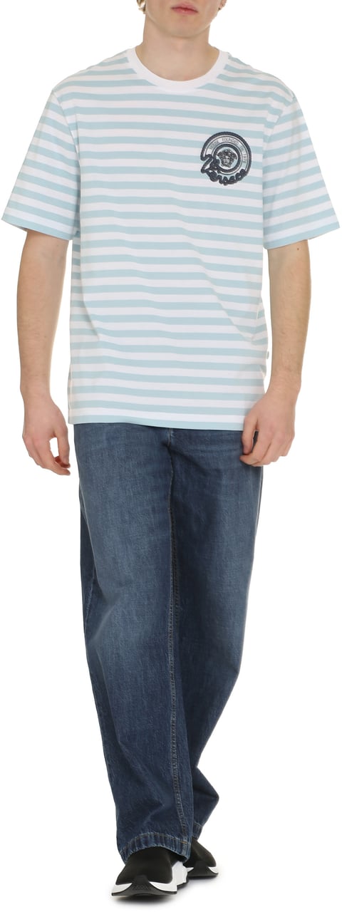 Versace Striped cotton t-shirt Lichtblauw
