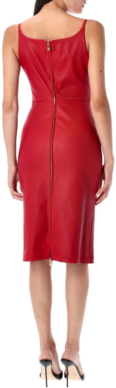 Versace Bustier Leather Long Dress Parade Red Rood